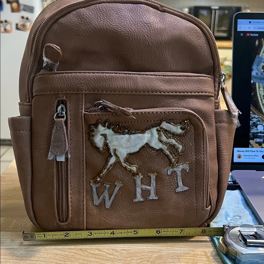 Brown Backpack W/ WHT Horse Patch Design Julie Lee
